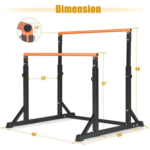 Bongkim Dip Bar, Heavy Duty Dip Station with 7 Height Levels, 800lbs Adjustable Parallel Bars for Tricep Dips Pull-Ups L-Sits Calisthenics Exercises Strength Training for Home Gym Outdoor (Orange)