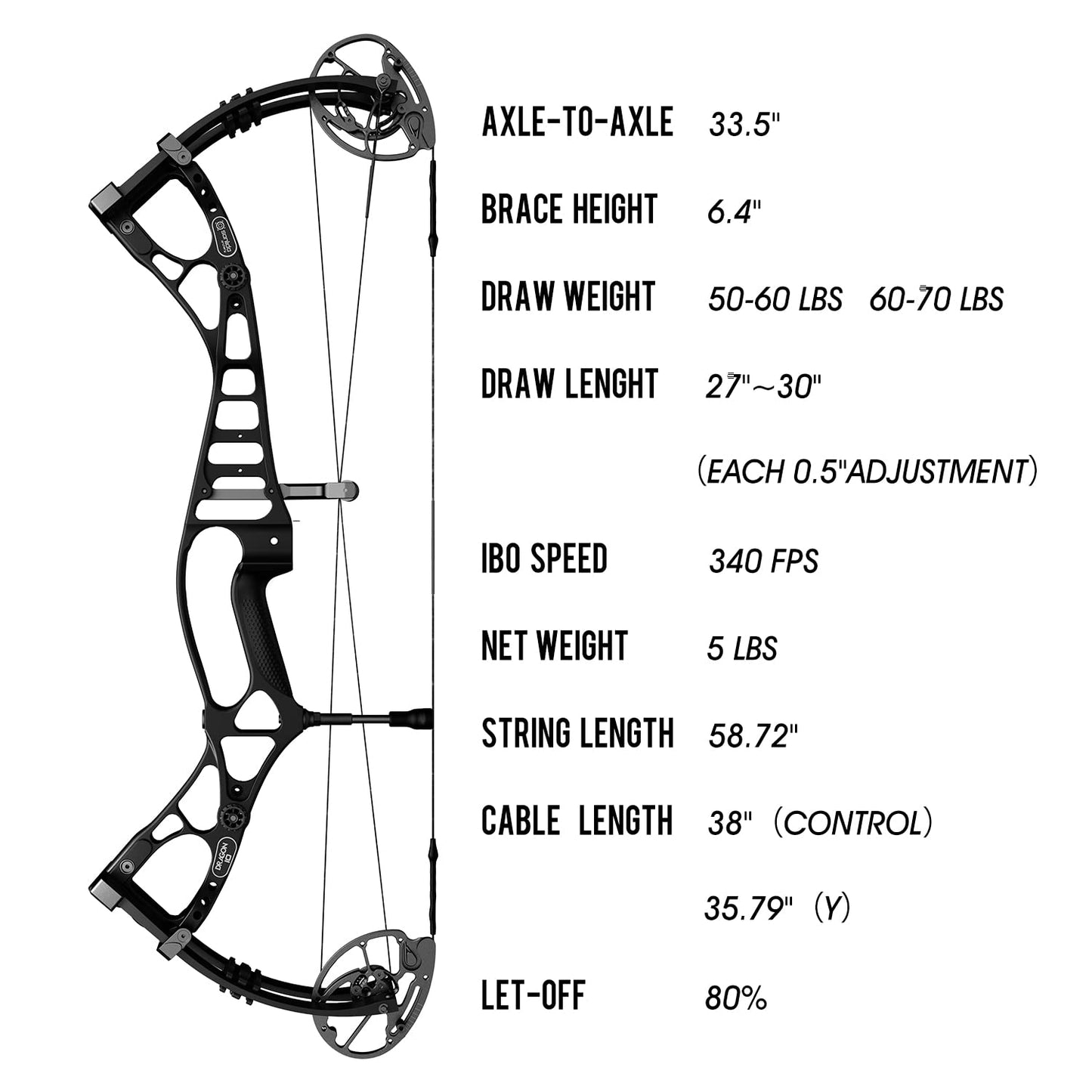 Sanlida 2024 Dragon 10 Flagship Top of The Line Hunting Compound Bow for Adults and Advanced Archers, IBO Speed 340 FPS, Limited Life-time Warranty 27"-30" Draw Length, 60-70lbs Draw Weight, Black
