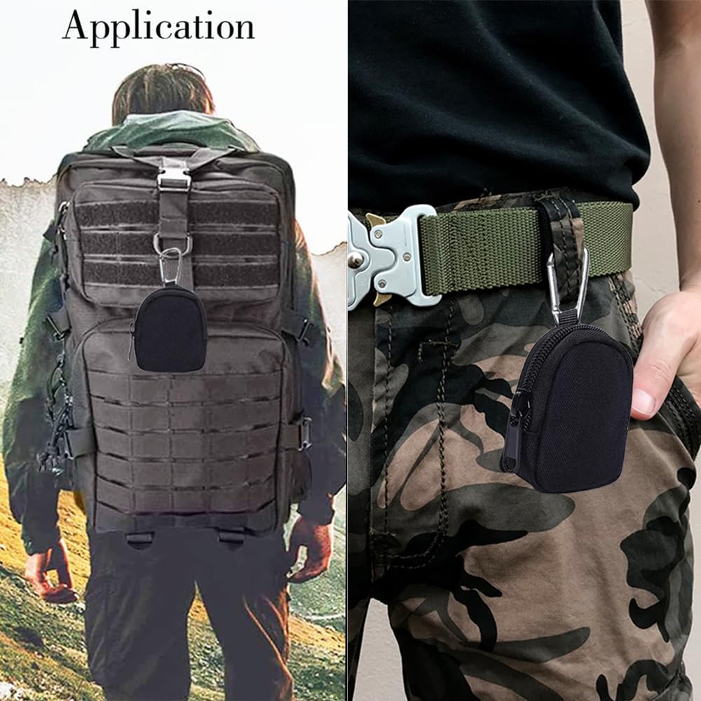 2 Pack Tactical Coin Purse - Military Pocket Keychain Pouch as Mini Tool Organizer Coin Car Key Waist Case Earphone Pack Backpack Accessory Pouch (Black-2pcs)