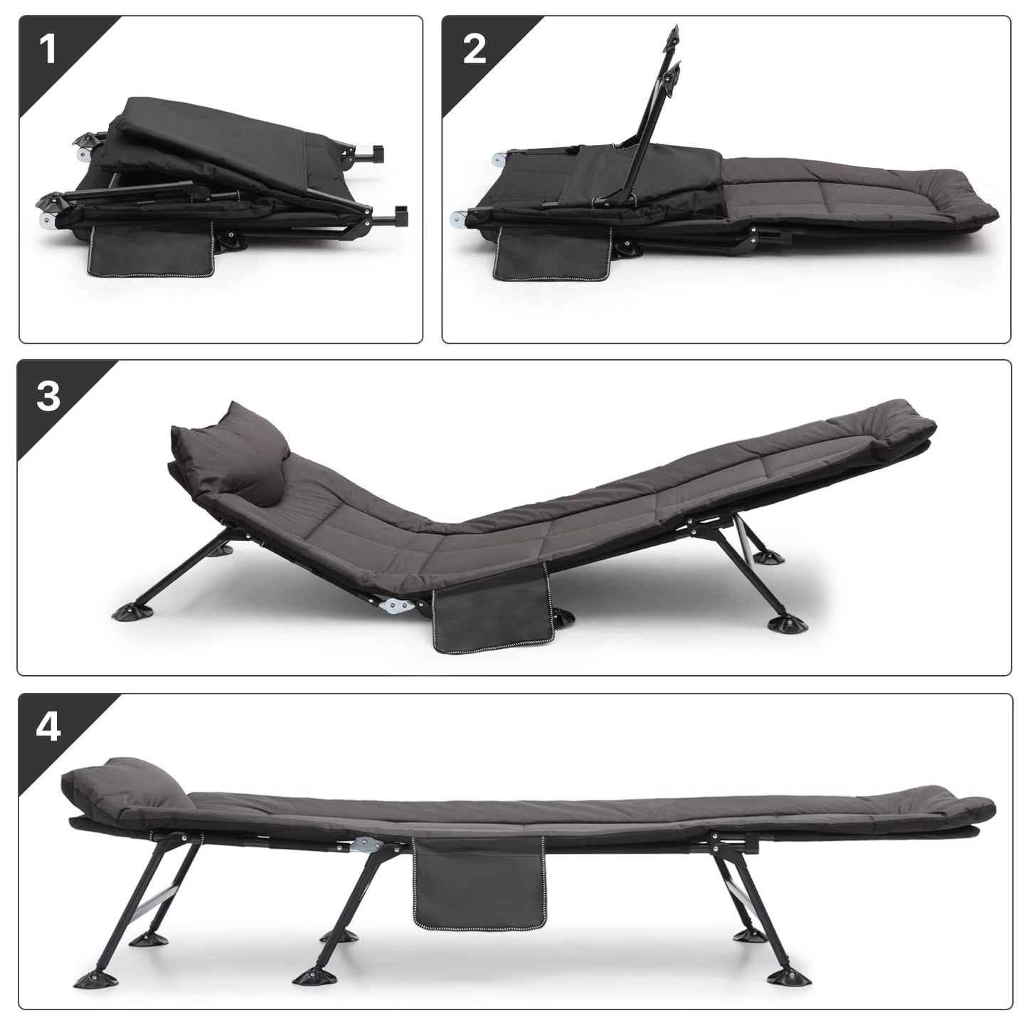 MoNiBloom Camping Beds for Adults, 180° Adjustable Reclining Outdoor Lounger Cot Bed for Sleeping with Carry Bag, Portable Camping Bed for Outdoor Camping Office Use, Supports 250 lbs