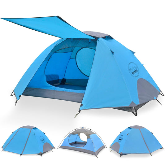 KAZOO Waterproof Backpacking Tent 2/3 Person Lightweight Camping Tents 2/3 People Hiking Tents Aluminum Frame Double Layer (2P Blue)