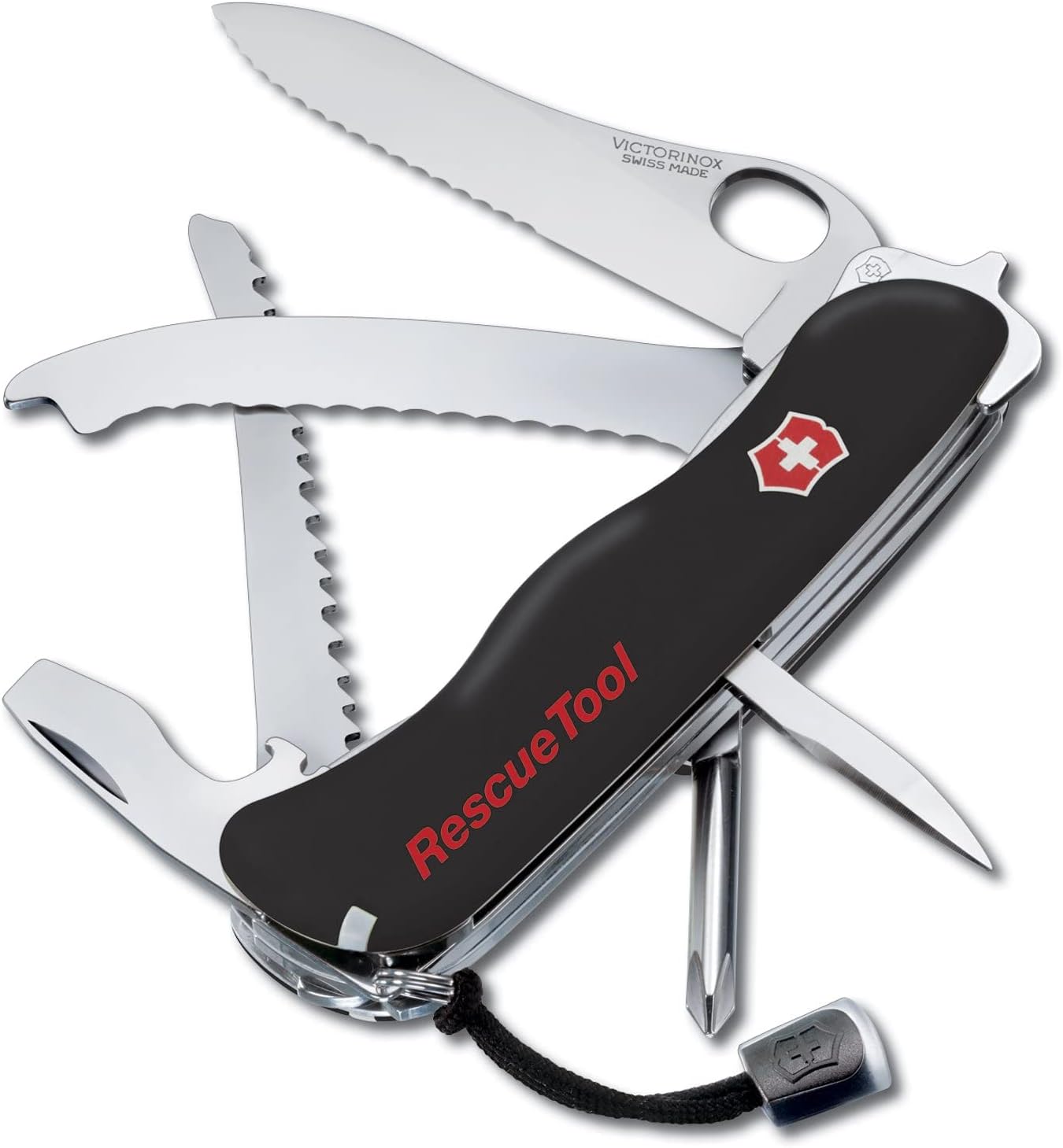 Victorinox Rescue Tool with Nylon Pouch Swiss Army Knife, 13 Functions, Swiss Made Pocket Knife with Seatbelt Cutter and Glass Saw - Fluorescent Yellow