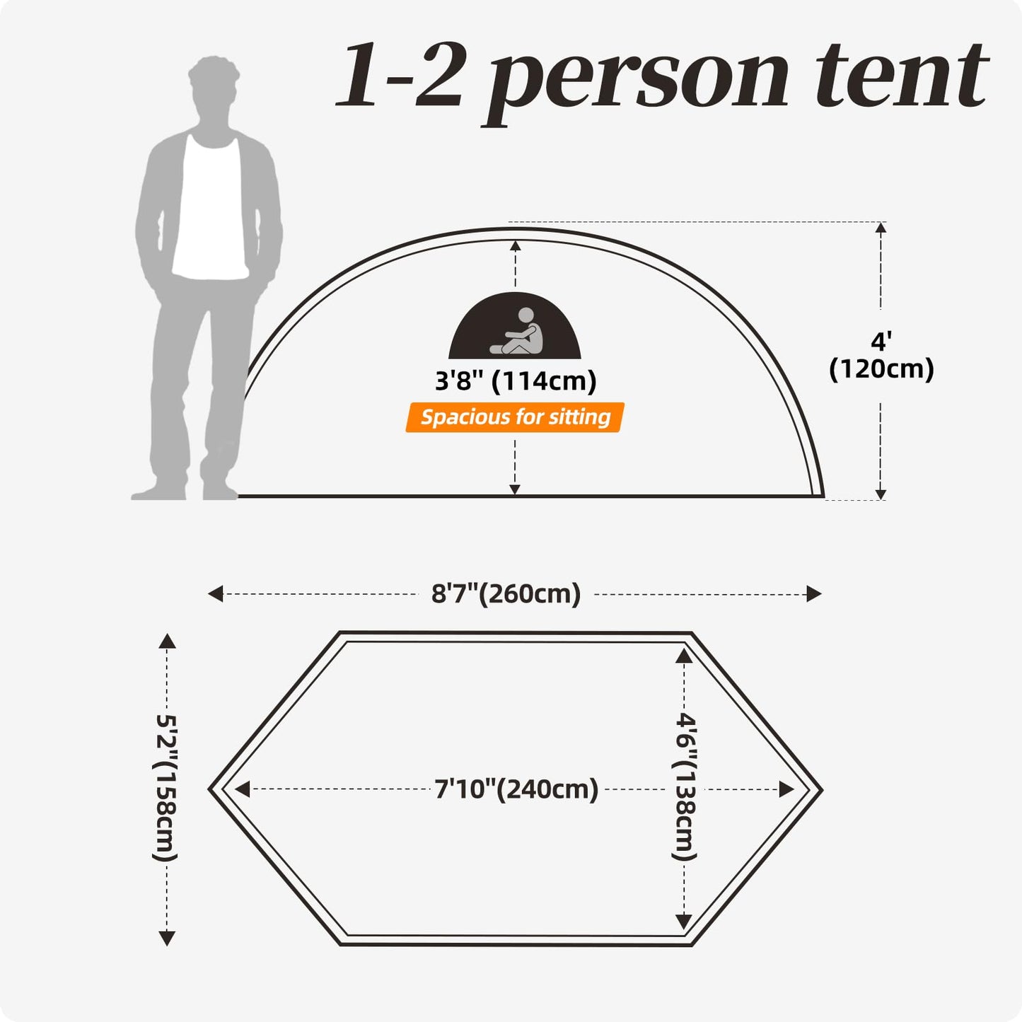 1 Person Tent for Camping, Backpacking Tent with Easy Setup, 3 to 4 Season Camping Tents, Lightweight Outdoor Tent for Hiking Mountain Hunting