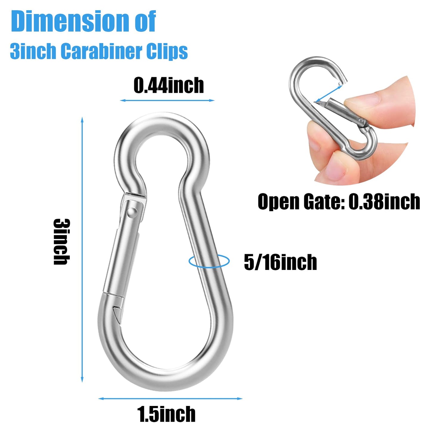 100PCS M8 Spring Snap Hook Carabiner, 3" x 5/16" Heavy Duty Galvanized Steel Carabiner Clips, 470LBS Capacity Spring Quick Links Clips for Camping Hiking Hammock Swing and Outdoor Activities