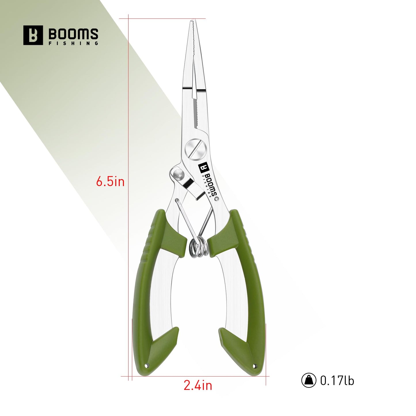 Booms Fishing H01 Small Fishing Pliers Scissors Braid Cutters Lightweight Stainless Steel Fishing Tools Split Ring Pliers Hook Remover, Green