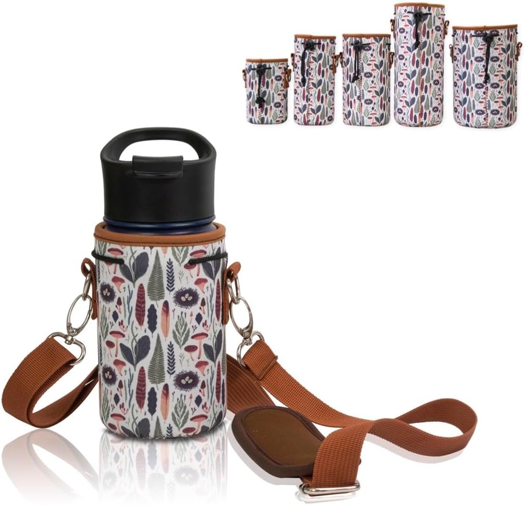 Insulated Neoprene Water Bottle Carrier | Adjustable Sling Pouch | Black, Large