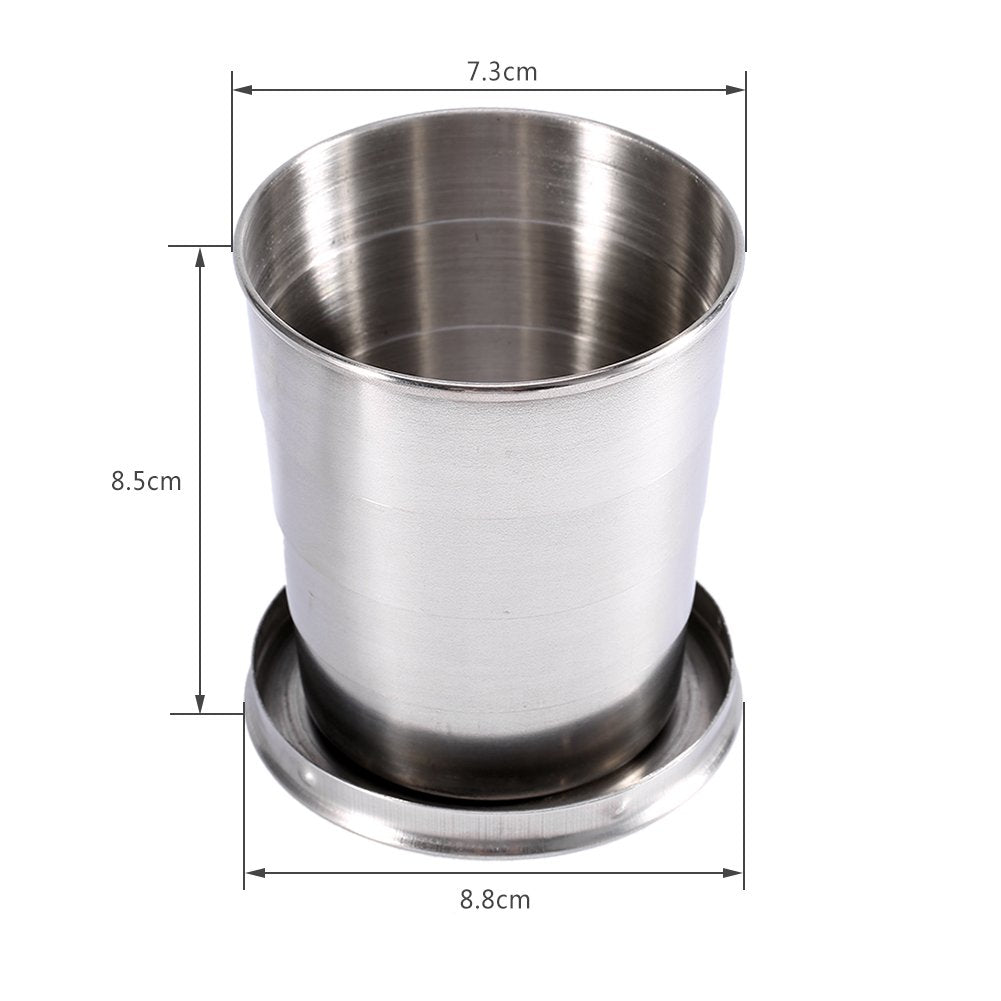 Walfront Stainless Steel Collapsible Cup Travel Folding Cup Camp Keychain Retractable Outdoor for Travel (L)