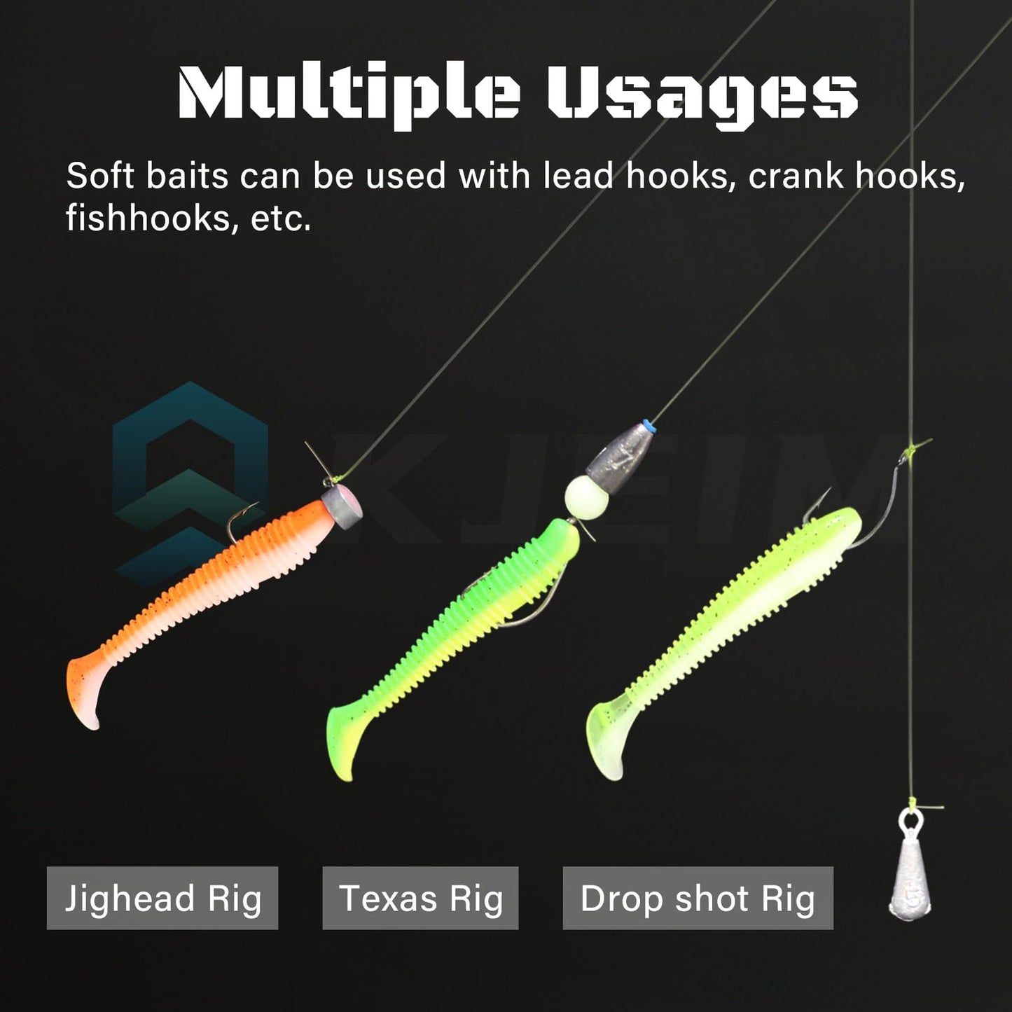 KJEIM Paddle Tail Swimbaits, 50 PCS Ribbed 3 Inchs Soft Plastic Fishing Lures for Bass Trout Crappie Walleye Saltwater/Freshwater Fishing (Multicolor)