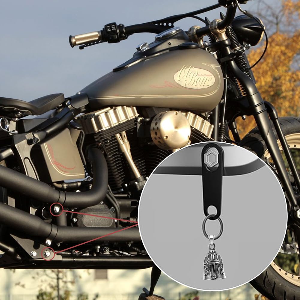 Jvuouxy Guardian Angel Motorcycle Bell Handful Good Luck Bells & Keyring Drive Safe Pendant Accessories Lead-Free Pewter Bike Bell Good Luck Gift for Men Women Guard Riding Safety