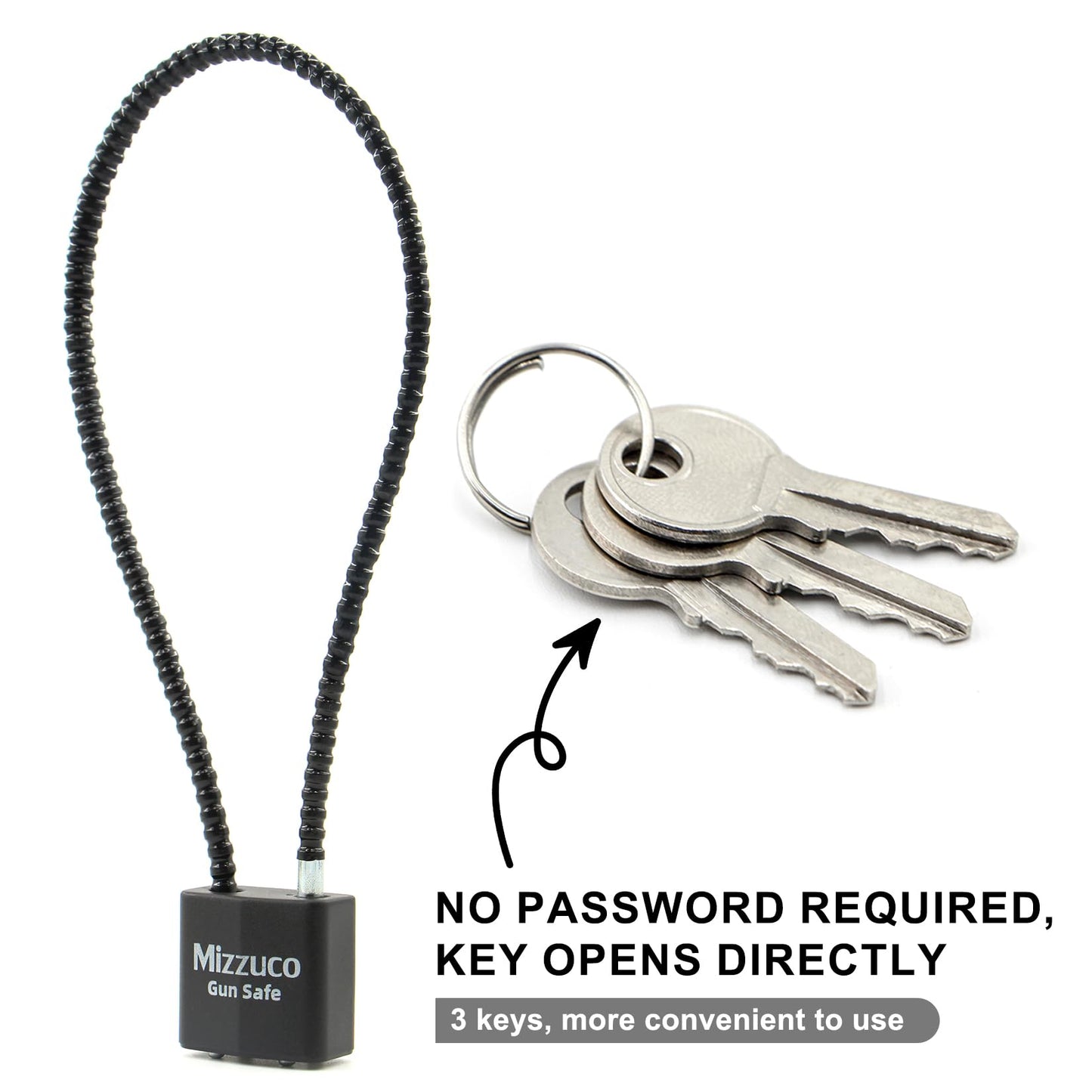 Cable Gun Locks with Keys Simple Operation 15" Compatible with Pistols, Handguns, Rifles, and Shotguns, Home and Storage for Firearm Locking and Safety 1PC