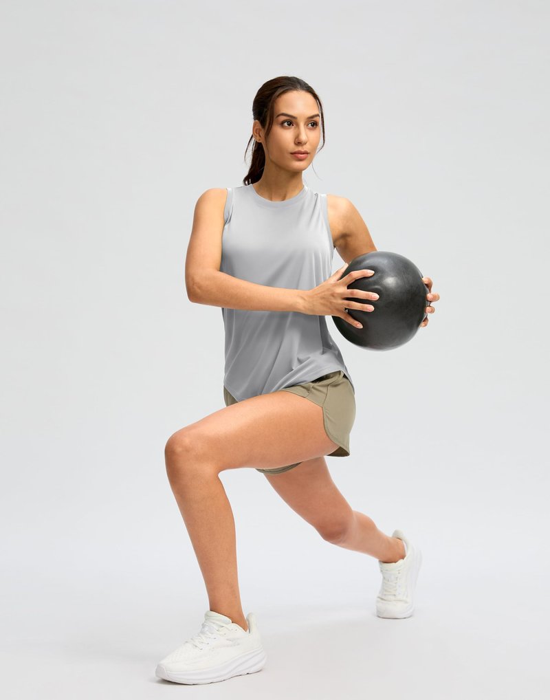 SANTINY Women's Sleeveless Workout Tops Lightweight Tennis Yoga Athletic Running Shirts Racerback Tank Tops for Women (Light Grey_XL)