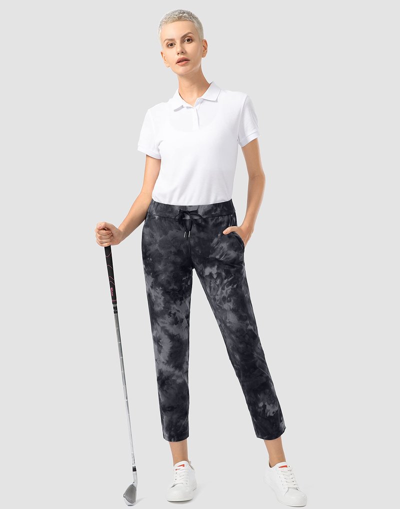 G Gradual Women's Pants with Deep Pockets 7/8 Stretch Sweatpants for Women Athletic, Golf, Lounge, Work (Black Tie Dye, Large)