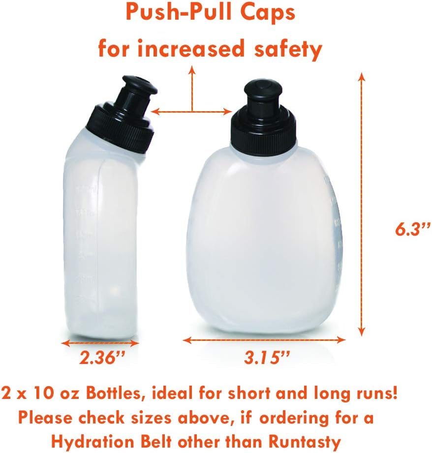 10 oz BPA-Free Water Bottles – 2-Pack Replacement Winner’s Hydration Belt, Push-Pull Caps, Spill-Proof Design, Fully Compatible with Most Hydration Belts for Running, Hiking & Cycling
