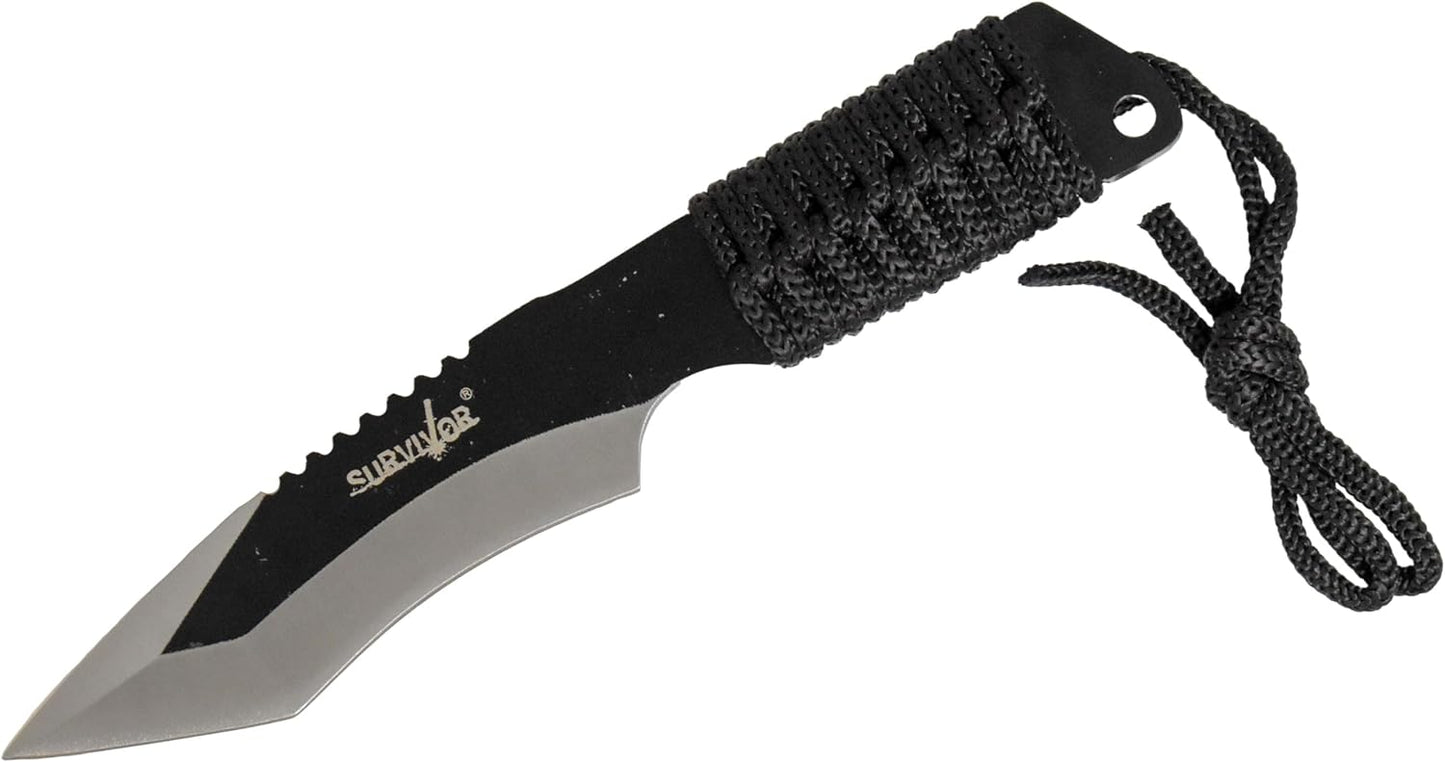 Survivor HK-759 Fixed Blade Knife, Two-Tone Tanto Blade, Black Cord-Wrapped Handle, 7-Inch Overall