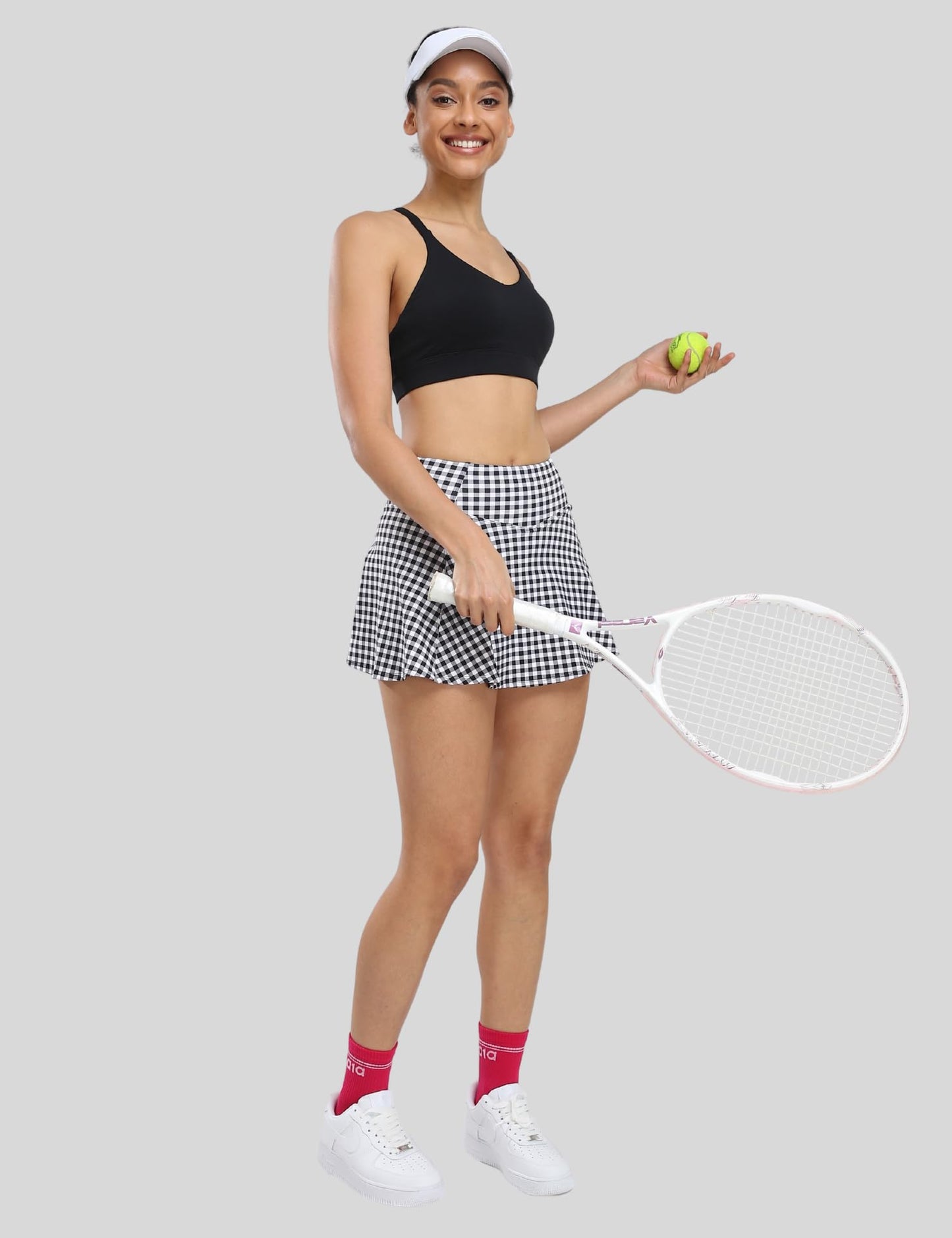 1a1a Tennis Skirts for Women with Shorts Pockets Athletic Golf Running Workout Sports Black White Plaid X-Small