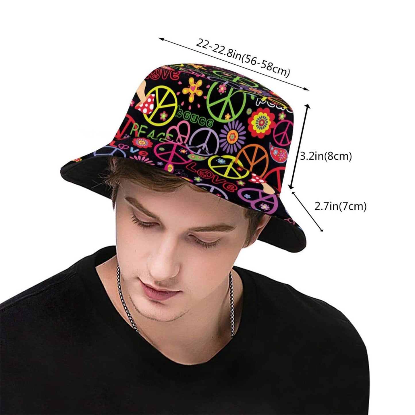 Hippie Peace Sign 60s 70s Bucket Hat Sun Beach Packable Fisherman Cap for Women Men Summer Outdoor Hiking