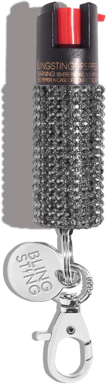 BLINGSTING Pepper Spray for Women - Maximum Strength OC Self Defense Spray - 12 ft Range - UV Marking Dye for Police ID - Swipe Safety Lock - Compact & Fashionable Keychain