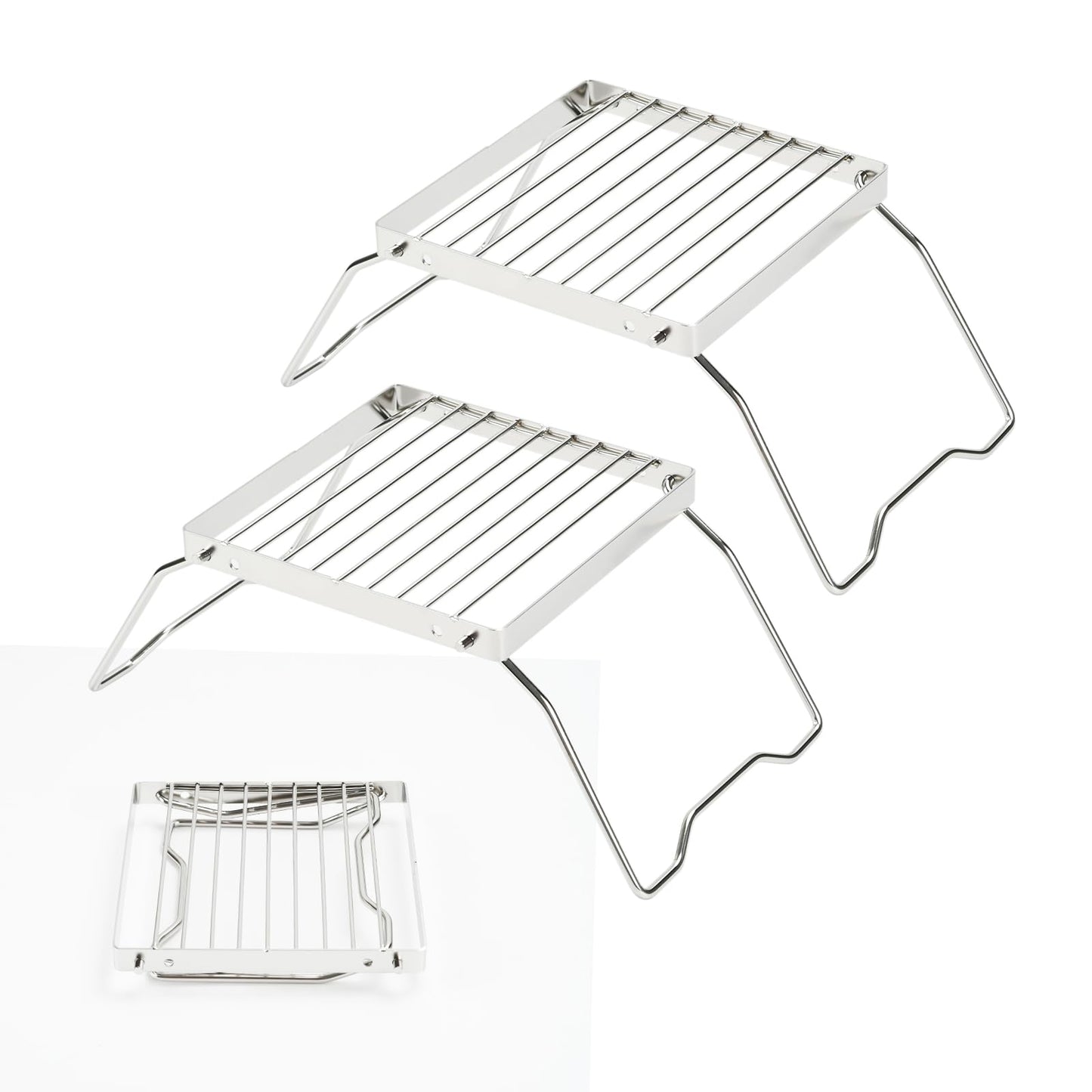 2pcs Folding Campfire Grill, 304 Stainless Steel Portable Campfire Grill Grate Small Camping Campfire Grill Grate Over Fire Pit Camping Grill for Outdoor Backpacking BBQ