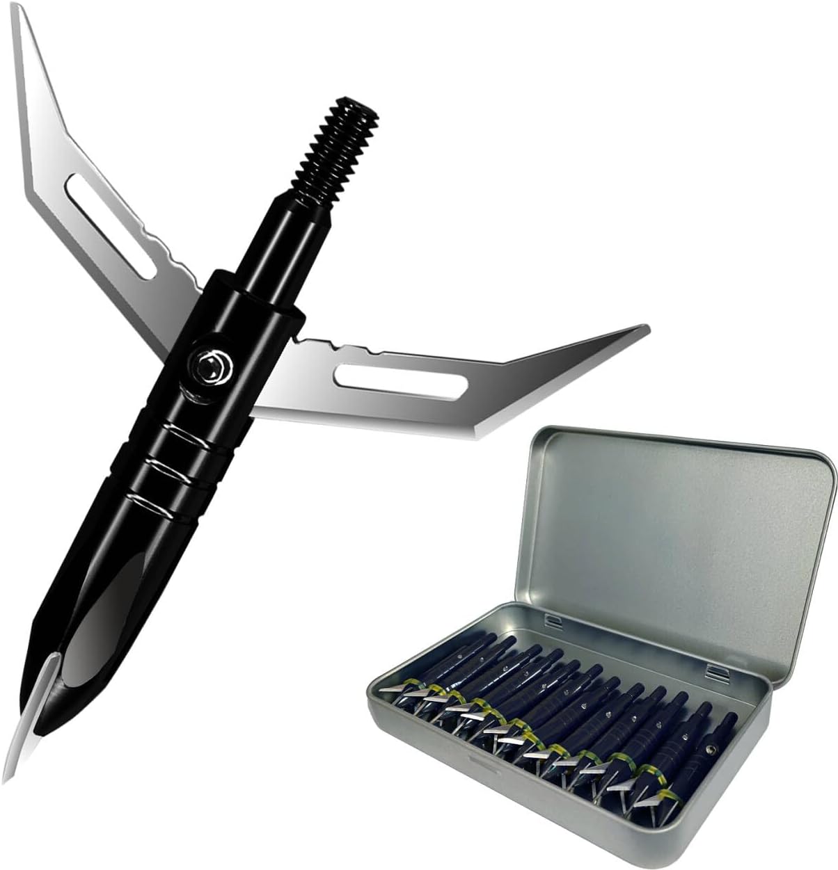 12pcs Hunting Broadheads 100 Grain Archery Broadheads 420 Stainless Steel Higher Hardness 2-Blades + 1 pc Broadhead Case for Arrowheads