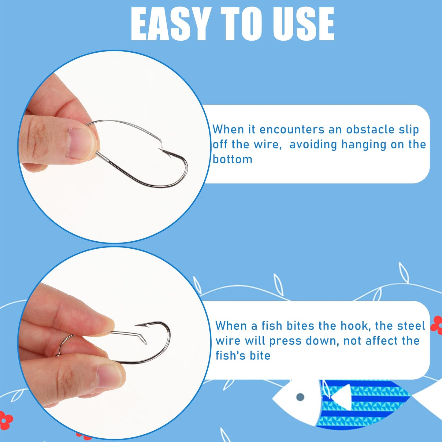 10 Pcs Weedless Wacky Rig Hooks Bass Fishing Hooks for Wacky Rigging Worm Lure Long Neck Hooks Anti-Hanging Bottom Mouthguard Fish Hook for Wacky Rigging Worm Lure 2/0