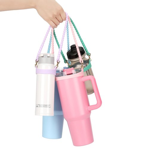Eoopoon Water Bottle Handle for Stanley Cup - Soft, Durable Silicone Sling with Adjustable Strap, Fits Most 8-40oz Bottles, Ideal Stanley Cup Accessory(Pink)