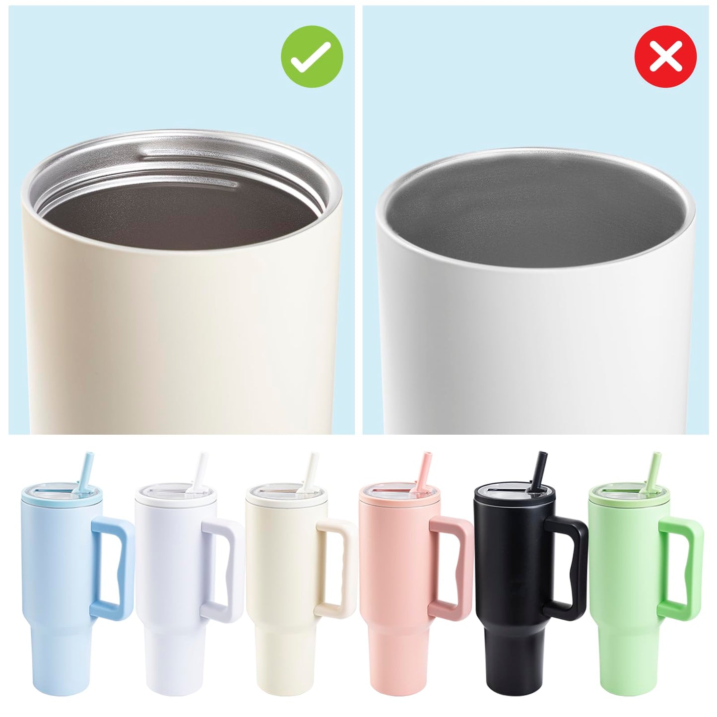 2 Pack 40oz Replacement Flip Straw Lid with Straw Brush for Stanley Quencher, Reusable Tumbler Cover, Spill-Proof, Splash-Resistant Tumbler Lid (white)