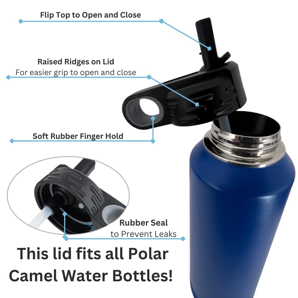 Polar Camel Lid Replacement 20 oz 32oz 40oz 12oz 1Pack - Water Bottle with Straw, Flip Top