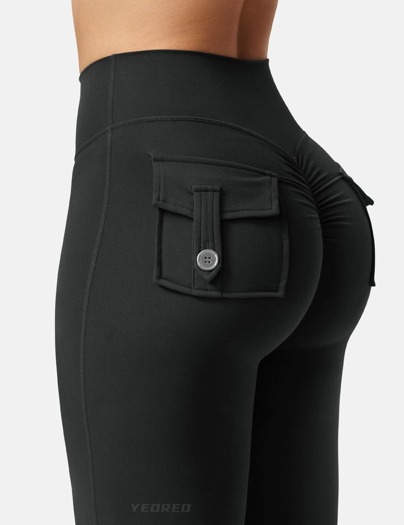 YEOREO CoreFlex Flare Leggings with Pockets for Women Scrunch Workout Leggings Butt Lifting Gym Yoga Pants
