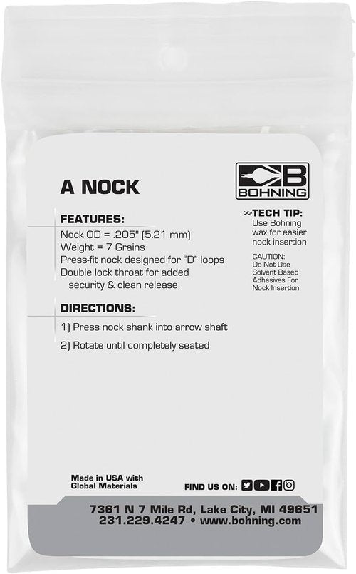 Bohning A Nock, for .204 Shafts (Small, X-Nocks, 5mm) 12 Pack, Tangerine