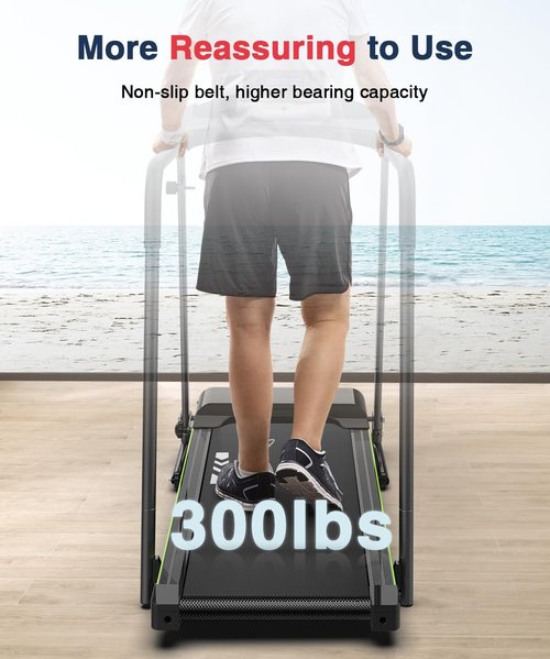 Redliro Walking Treadmill for Senior with Long Handrail, 300 lbs Capacity, Recovery Fitness Exercise Machine Foldable Treadmills for Home with Holder LCD Display, Holder for Phone & Cup