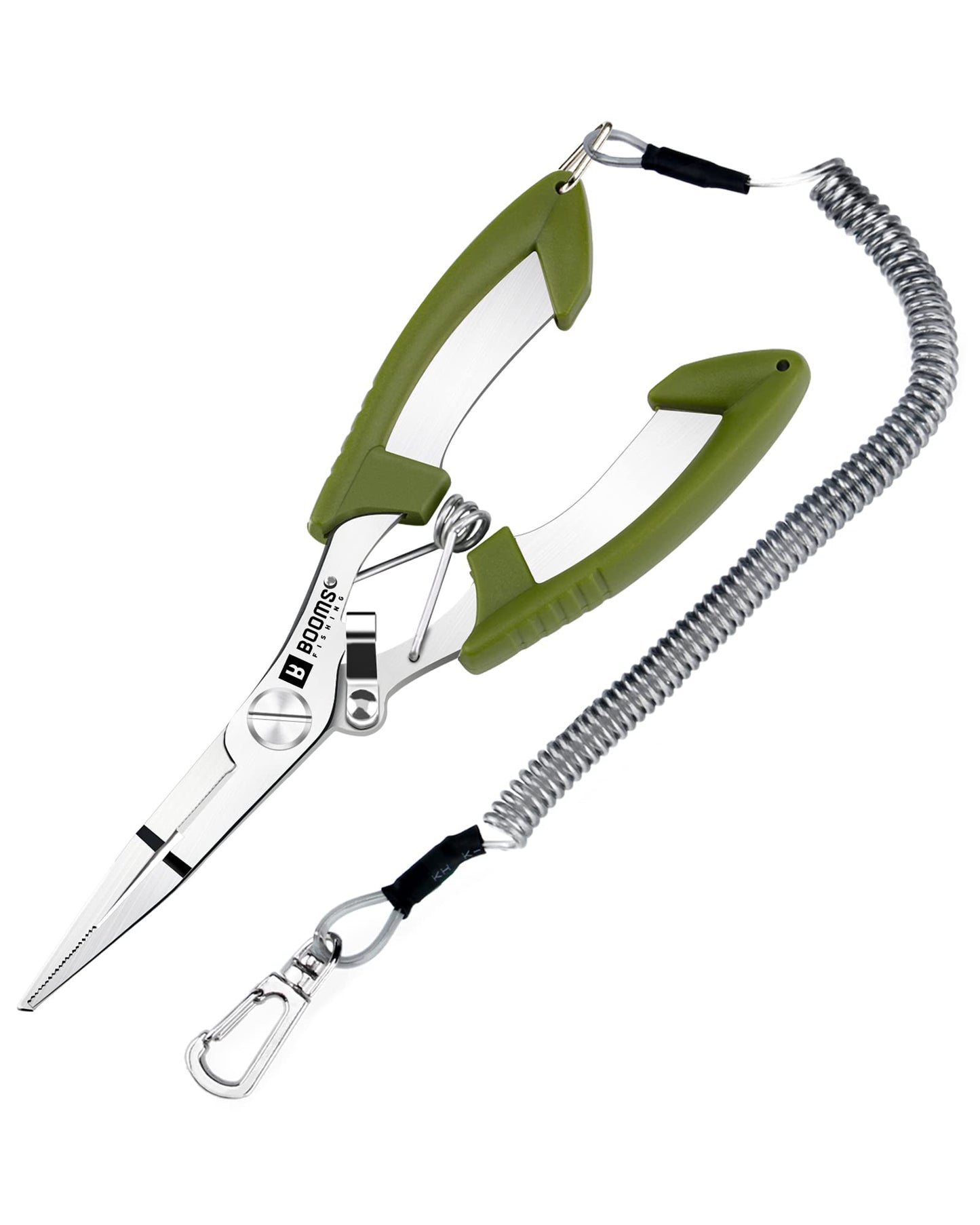 Booms Fishing H01 Small Fishing Pliers Scissors Braid Cutters Lightweight Stainless Steel Fishing Tools Split Ring Pliers Hook Remover, Green