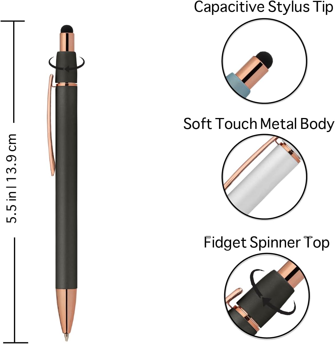 Fidget Pen for Adults - 2 Pack Stress Relief Pens with Gift Box - ADHD Anxiety - Metal with Rubber Grip - Focus for Office, Work (Black-Blue)