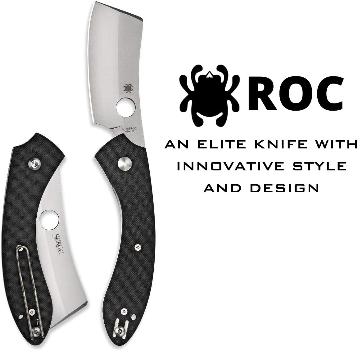 Spyderco Roc EDC Folding Utility Knife - 3.1" VG-10 Cleaver Blade for Versatile Cutting, Ergonomic Black G-10 Handle, LinerLock, Reversible Deep-Pocket Wire Clip, PlainEdge - C177GP