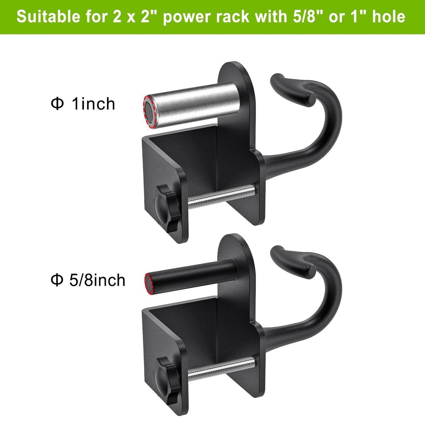 Kipika Anchor for Resistance Bands Fits 2" x 2" Power Rack with 5/8" or 1" Hole - Heavy Duty Steel Hooks with Rubber Pads for Home Gym Workouts, Strength Training,and Physical Therapy Exercise, 2 Pack