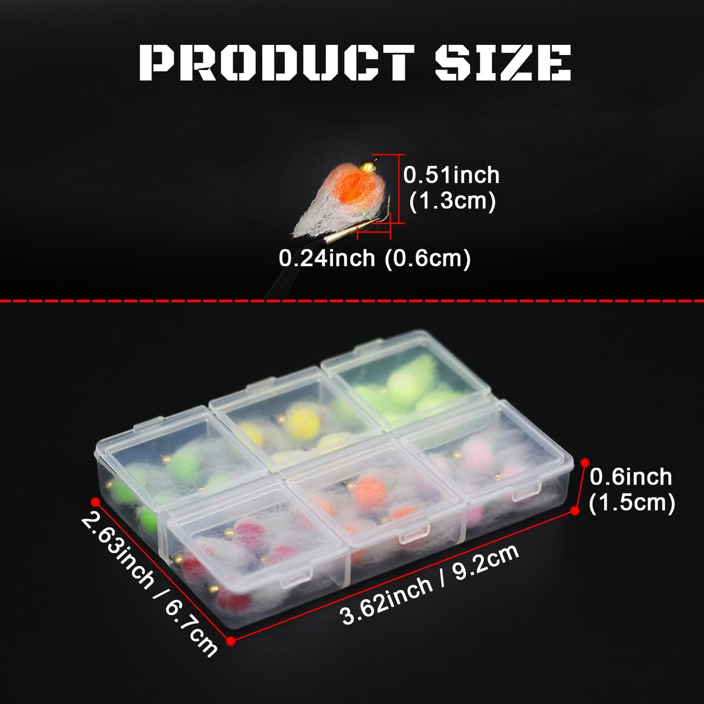 24pcs Fly Fishing Flies Kit Brass Beadhead Glo Bug Egg Floating Fly Lure for Salmon, Steelhead, Trout, Fishing Accessories