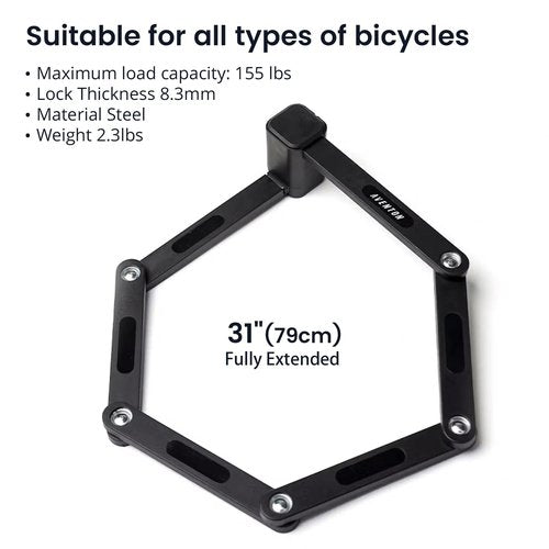 Aventon Folding Lock,Bike Locks Heavy Duty Anti Theft for 8.5mm Thick Steel Bars,Bike Lock with Key of Electric Dirt Bike and Heavy Duty Bike