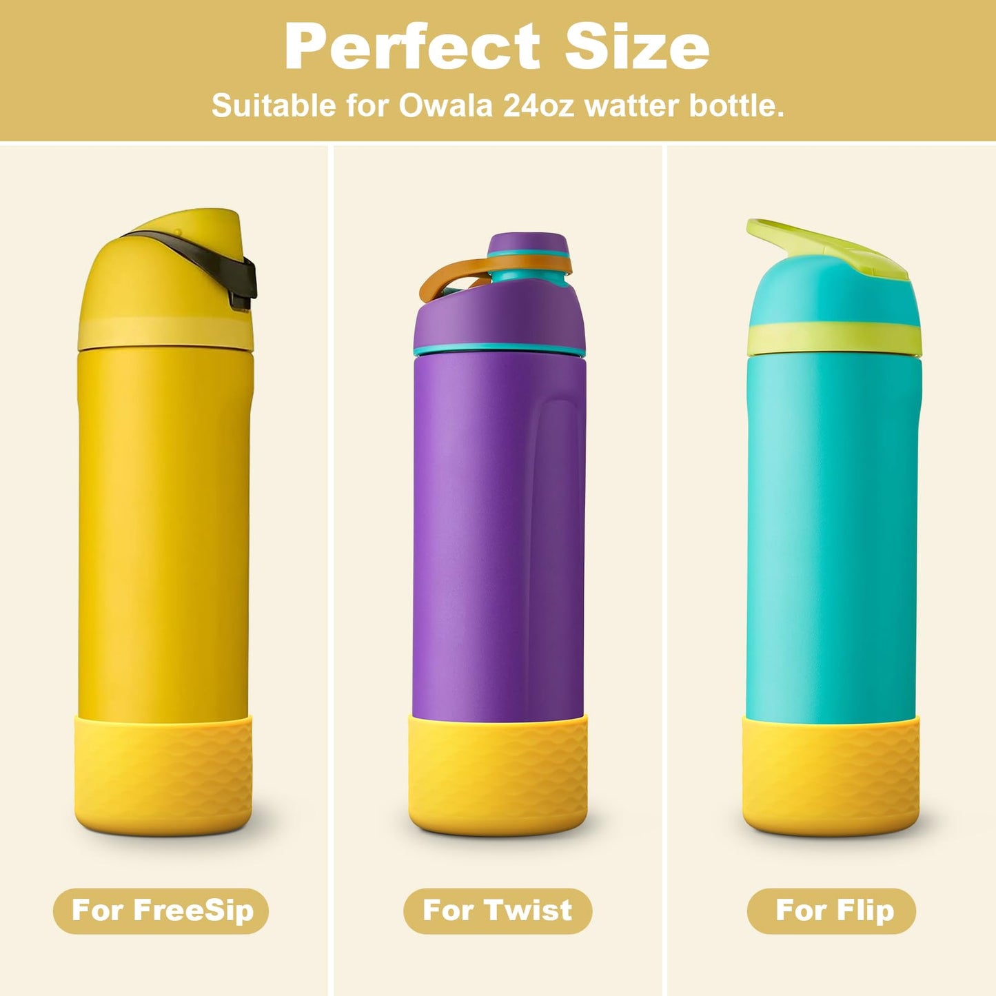 2 PCS Silicone Water Bottle Boot for Owala, Anti-Slip Protective Sleeve for FreeSip/Twist/Flip, Watter Bottle Accessories, Bottom Bumper Cover, Dishwasher safe, BPA Free (Wave)