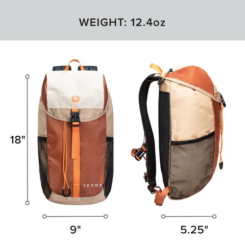 Tezos Juniper Daypack, Lightweight Hiking Backpack and Hydration Pack for Camping, Travel, Biking, and the Outdoors, 16 Liter (Desert Sand)