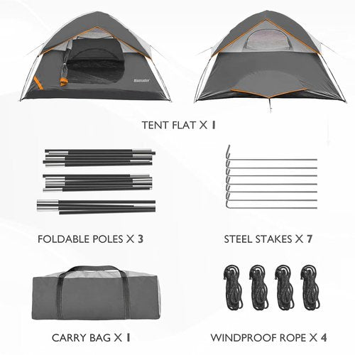 MANSADER Camping Tent Waterproof 4 Person Tents for Camping, Lightweight Easy Setup with Carry Bag Outdoor Hiking Backpacking Suit for Family Beach Hiking Travel