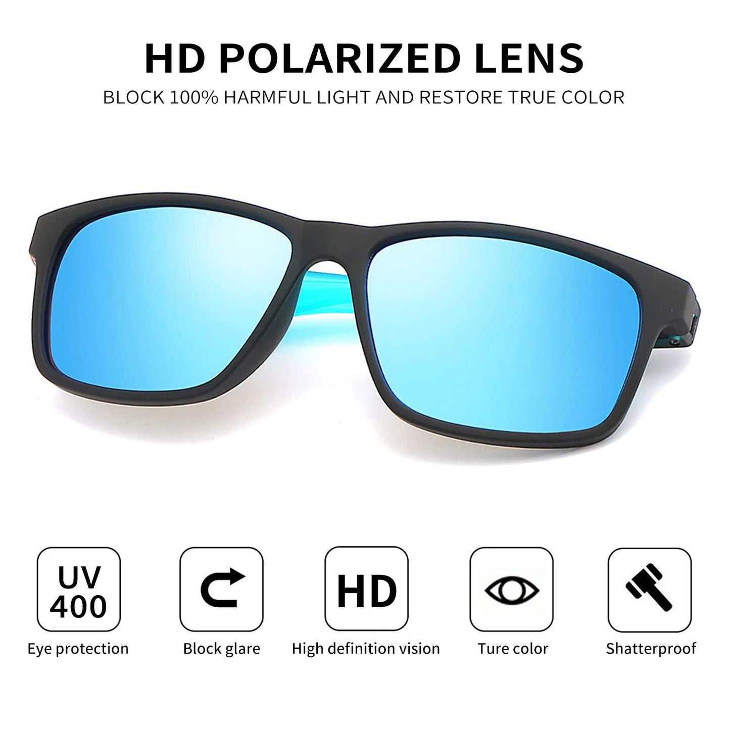 Tramean Polarized Sunglasses for Men Women UV400 Protection Sports Fishing Sun Glasses Driving Shades,Black&Blue/Blue