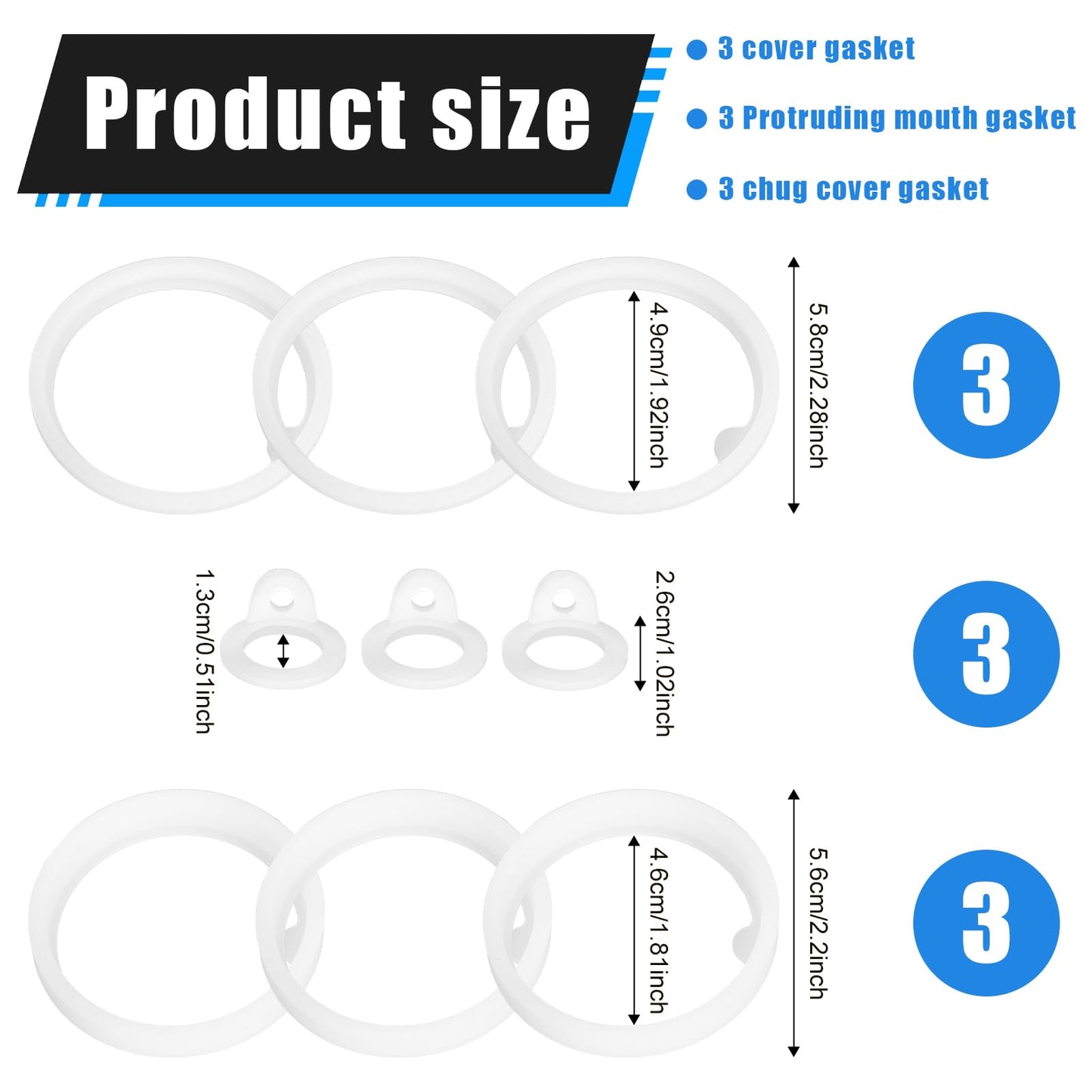 lasuroa 9pcs (3 Sets) Silicone Water Bottle Gaskets/Rings/Seals for Thermoflask, Rubber Replacement Parts Accessories for Thermoflask 40oz Straw Lid, Chug Spout, Chug Lid