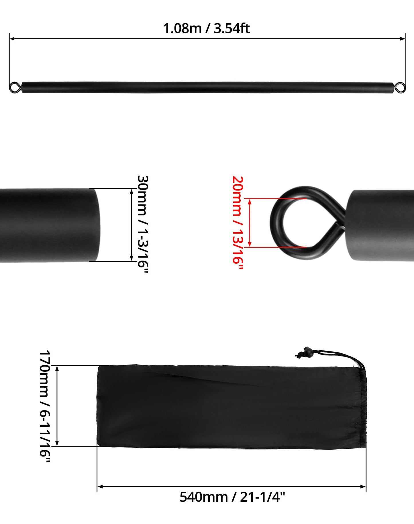 QWORK® Resistance Band Bar Pilates Bar Home Gym Fitness Workout Bar for Strength Training Cardio Exercise - 108CM - Max Load 800lb (Portable Detachable Stick x3)