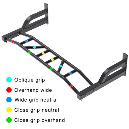 SELEWARE 48'' Multi-grip Pull Up Bar Wall Mount Heavy Duty Chin Up Bar with Hangers for Heavy Bag Home Gym Strength Workout Straps Support 500 lbs