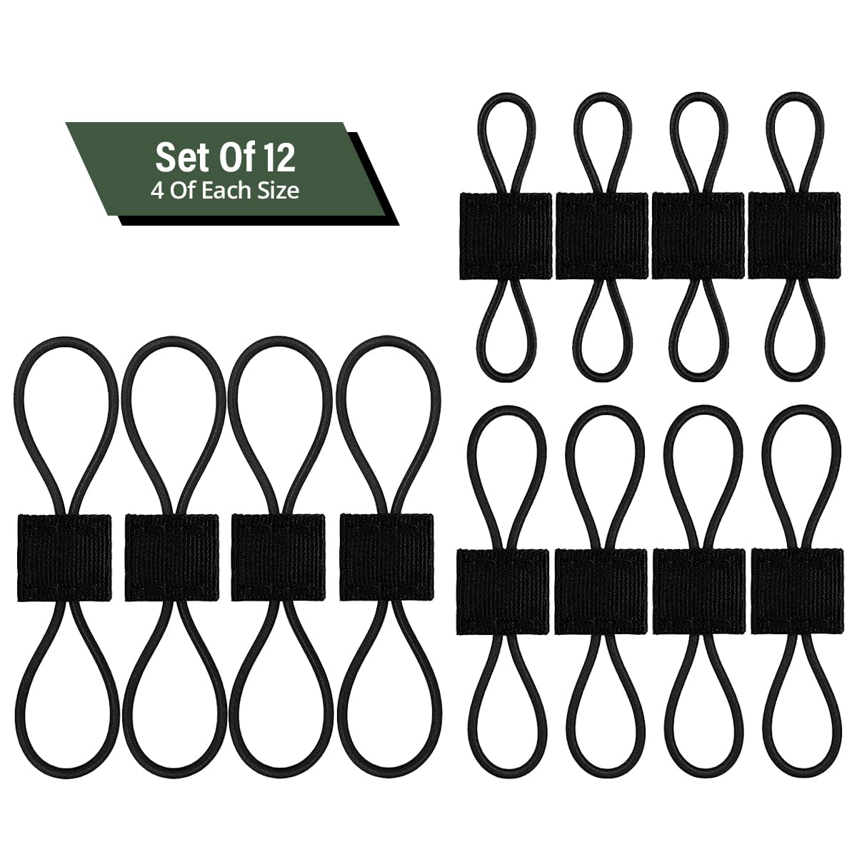 GearHill Elastic Webbing Binding Ribbon Multipurpose Backpacks Attachments Tactical Molle Backpack Accessories, Tactical EDC Gear (12 Pieces Black 3 Size Kit)