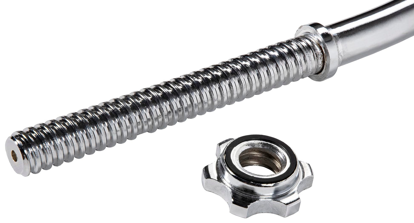 Fitvids Standard Threaded Curl Barbell Curl Bar with Collars, 48 inch, Chrome