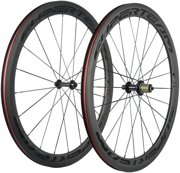 Superteam Carbon Fiber Road Bike Wheels 700C Clincher Wheelset 50mm Matte 23 Width (Transparent Decal)