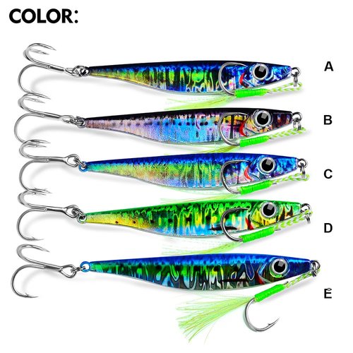 Sunlure Saltwater Fishing Jigs - Jig Fishing Vertical Jig Speed Slow Pitch Jigging Spoon Hard Bass Fishing Lure - Blade Baits Lures with Assist Hook Paillette Artificial Fishing Lures 5pcs/Set 1.4oz