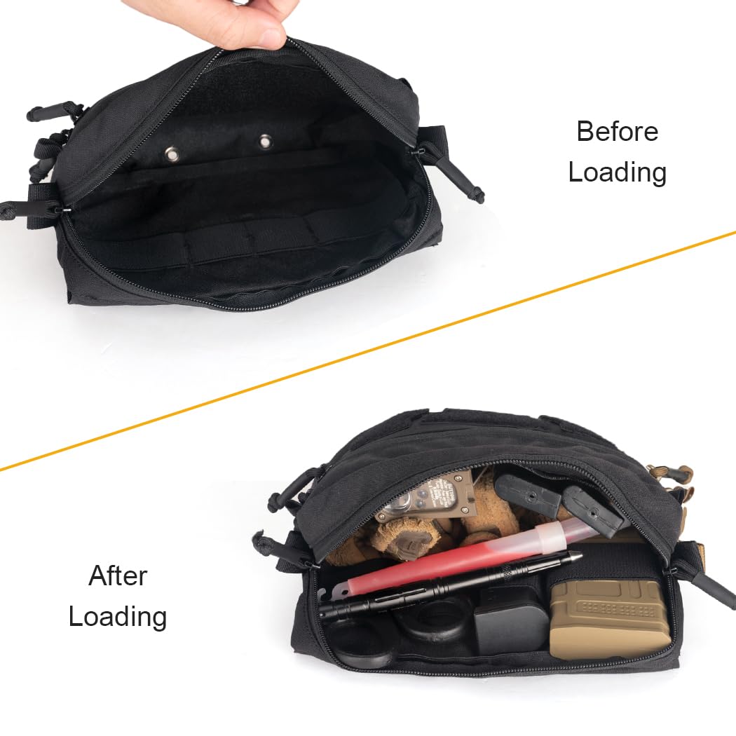 IDOGEAR Tactical Drop Dump Pouch Dangler Pouch Vest Admin Pouch Molle Utility Tool Organizer Pouch with Hook and Loop Panel for JPC AVS CPC Vest for Outdoor Sports (Black)