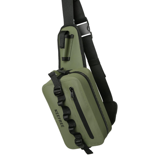 KEEFREE Waterproof Waist Bag with Fishing Rod Holder,Fishing Fanny Pack with Airtight Zipper Closure Multi-functional Lightweight Tackle Bag for Fly Fishing Outdoor Sports Camping Kayaking (Green)