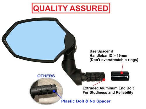 Hafny New Bar End Bike Mirror, HD Glass Lens, Ajustable & Rotatable Safe Rearview Bicycle Mirror, Blast-Resistant, HF-M6002-FR08 (Blue Glass (Universal Left or Right), 2 pc)